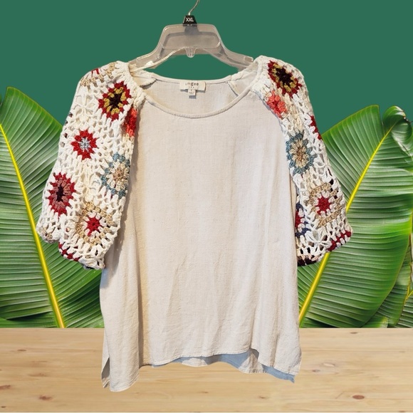 Boho Crochet Sleeve Top - Cream - Picture 1 of 4